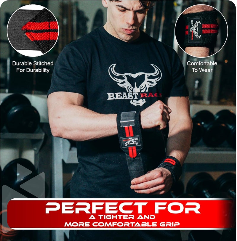 BEAST RAGE Wrist Wraps for Weightlifting - Adjustable Lifting Straps With Thumb Loop for Enhanced Gym Support, Powerlifting, Bodybuilding and Workout - Image 2